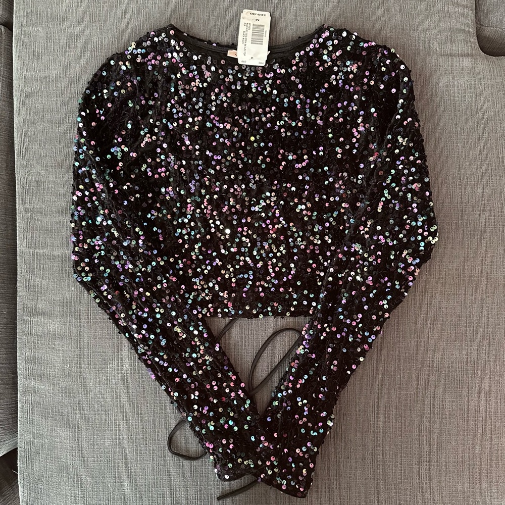 Elegant Black Sequin Crop Top